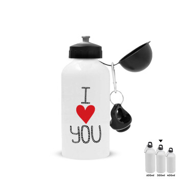 I Love You small dots, Metal water bottle, White, aluminum 500ml