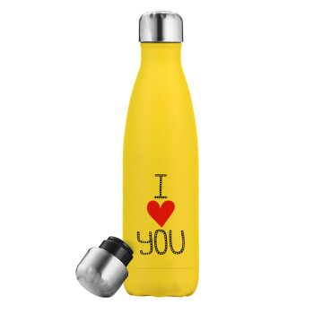 I Love You small dots, Yellow Stainless Steel Metallic Thermos, double-walled, 500ml