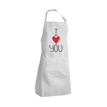 I Love You small dots, Adult Chef Apron (with sliders and 2 pockets)