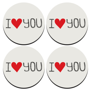 I Love You small dots, SET of 4 round wooden coasters (9cm)