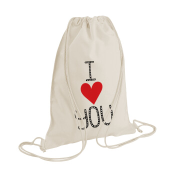 I Love You small dots, Backpack bag GYMBAG natural (28x40cm)