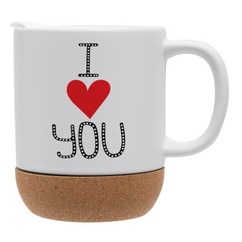 I Love You small dots, Ceramic coffee mug Cork (MAT), 330ml (1pcs)