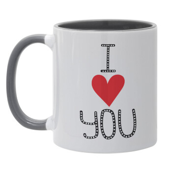I Love You small dots, Mug colored grey, ceramic, 330ml