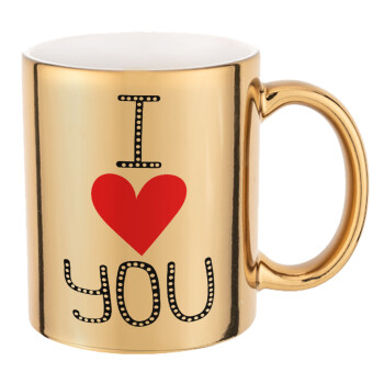 I Love You small dots, Mug ceramic, gold mirror, 330ml