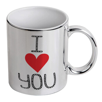 I Love You small dots, Mug ceramic, silver mirror, 330ml