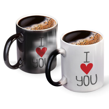 I Love You small dots, Color changing magic Mug, ceramic, 330ml when adding hot liquid inside, the black colour desappears (1 pcs)