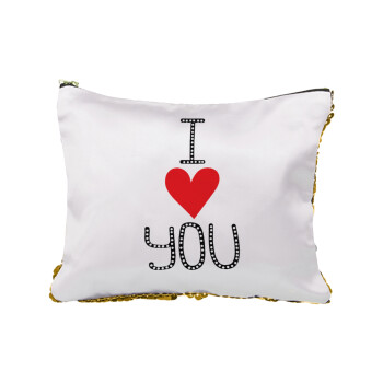 I Love You small dots, Sequin Gold Pouch Cosmetic Bag