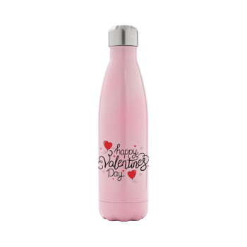 Happy Valentines Day!!!, Metal mug thermos Pink Iridiscent (Stainless steel), double wall, 500ml