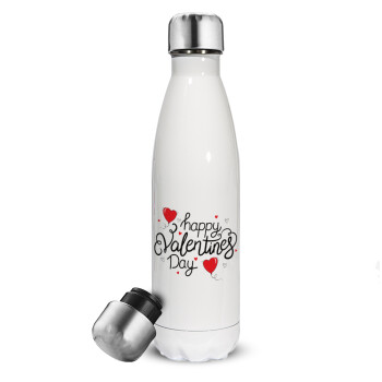 Happy Valentines Day!!!, Metal mug thermos White (Stainless steel), double wall, 500ml