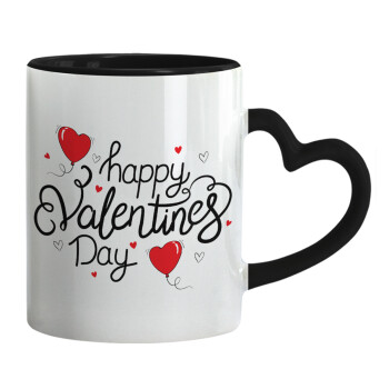 Happy Valentines Day!!!, Mug heart black handle, ceramic, 330ml