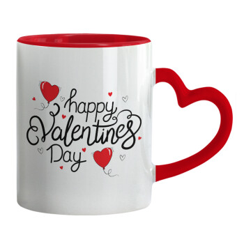 Happy Valentines Day!!!, Mug heart red handle, ceramic, 330ml