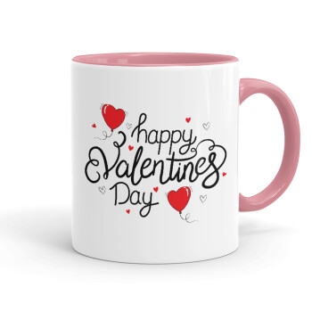 Happy Valentines Day!!!, Κούπα χρωματιστή ροζ, κεραμική, 330ml