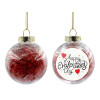 Transparent Christmas tree ball ornament with red filling 8cm