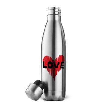 I Love You red heart, Μεταλλικό παγούρι θερμός Inox (Stainless steel), διπλού τοιχώματος, 500ml