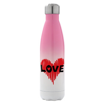 I Love You red heart, Metal mug thermos Pink/White (Stainless steel), double wall, 500ml