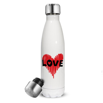 I Love You red heart, Metal mug thermos White (Stainless steel), double wall, 500ml
