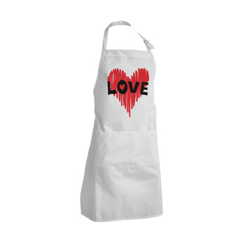 I Love You red heart, Adult Chef Apron (with sliders and 2 pockets)