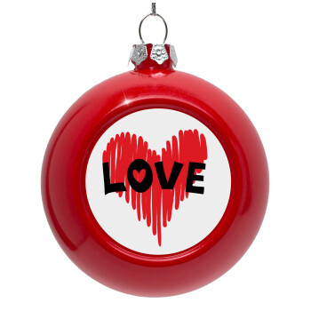 I Love You red heart, Red Christmas tree ornament bauble 8cm