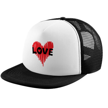 I Love You red heart, Καπέλο Ενηλίκων Soft Trucker με Δίχτυ Black/White (POLYESTER, ΕΝΗΛΙΚΩΝ, UNISEX, ONE SIZE)