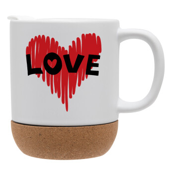 I Love You red heart, Ceramic coffee mug Cork (MAT), 330ml (1pcs)