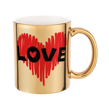 I Love You red heart, Mug ceramic, gold mirror, 330ml