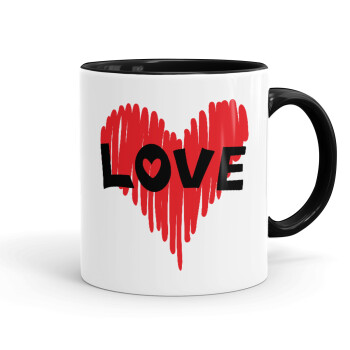 I Love You red heart, Mug colored black, ceramic, 330ml