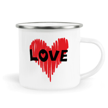 I Love You red heart, Metallic enamel cup white 360ml