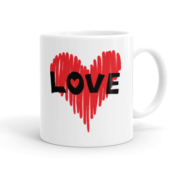 I Love You red heart, Ceramic coffee mug, 330ml (1pcs)