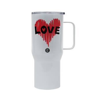 I Love You red heart, Mega Stainless steel Tumbler with lid, double wall 750L