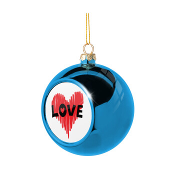I Love You red heart, Χριστουγεννιάτικη μπάλα δένδρου Μπλε 8cm
