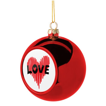 I Love You red heart, Christmas tree ball Red 8cm