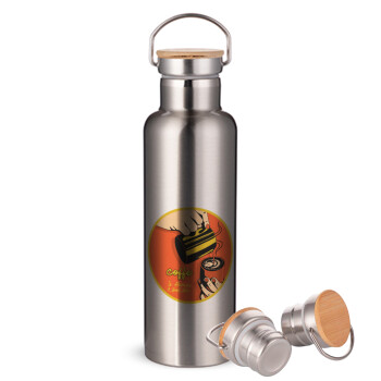 Coffe is always a good idea vintage poster, Stainless steel Silver with wooden lid (bamboo), double wall, 750ml