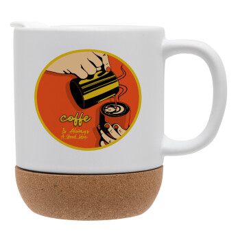 Coffe is always a good idea vintage poster, Ceramic coffee mug Cork (MAT), 330ml (1pcs)