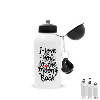 I love you to the moon and back with hearts, Metal water bottle, White, aluminum 500ml