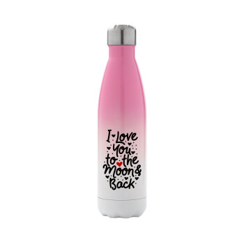 I love you to the moon and back with hearts, Metal mug thermos Pink/White (Stainless steel), double wall, 500ml