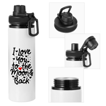 I love you to the moon and back with hearts, Metal water bottle with safety cap, aluminum 850ml