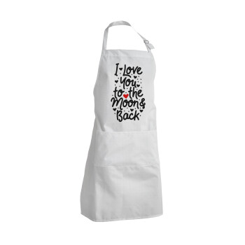 I love you to the moon and back with hearts, Adult Chef Apron (with sliders and 2 pockets)