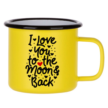 I love you to the moon and back with hearts, Κούπα Μεταλλική εμαγιέ ΜΑΤ Κίτρινη 360ml