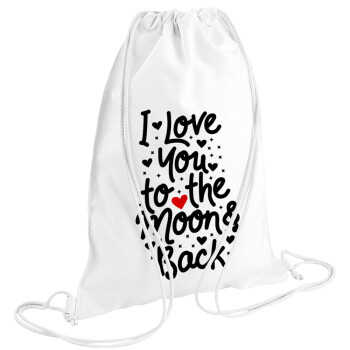 I love you to the moon and back with hearts, Backpack pouch GYMBAG white (28x40cm)