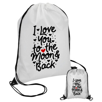 I love you to the moon and back with hearts, Pouch bag with black cords (1 piece)