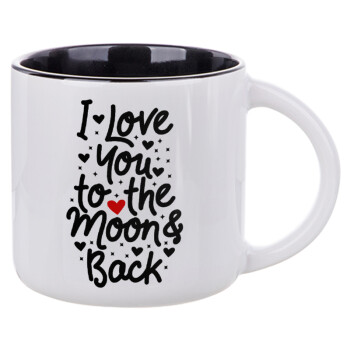 I love you to the moon and back with hearts, Κούπα κεραμική 400ml Λευκή/Μαύρη