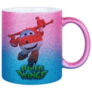 Super Wings, Κούπα Χρυσή/Μπλε Glitter, κεραμική, 330ml