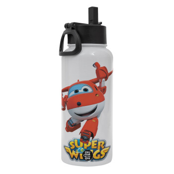 Super Wings, Metal mug thermo White with Straw and Spout Lid (Stainless steel), double wall, 950ml