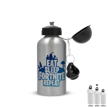 Eat Sleep Fortnite Repeat, Metallic water jug, Silver, aluminum 500ml