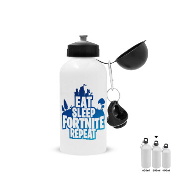 Eat Sleep Fortnite Repeat, Metal water bottle, White, aluminum 500ml