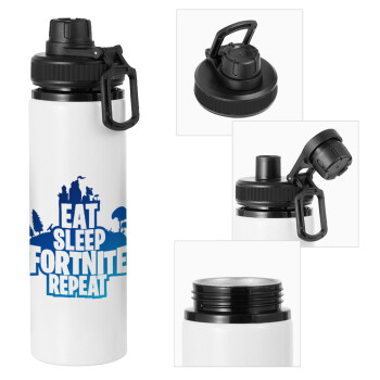 Eat Sleep Fortnite Repeat, Μεταλλικό παγούρι νερού με καπάκι ασφαλείας, αλουμινίου 850ml