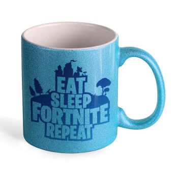 Eat Sleep Fortnite Repeat, Κούπα Σιέλ Glitter που γυαλίζει, κεραμική, 330ml