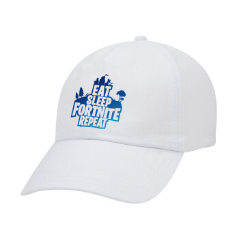 Eat Sleep Fortnite Repeat, Adult Baseball Cap White 5-panel (POLYESTER, ADULT, UNISEX, ONE SIZE)