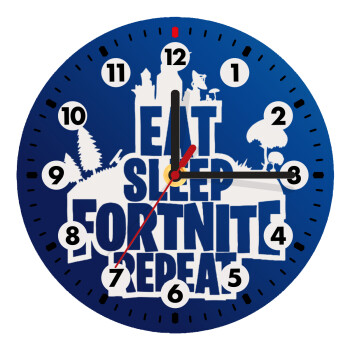 Eat Sleep Fortnite Repeat, Ρολόι τοίχου ξύλινο (20cm)