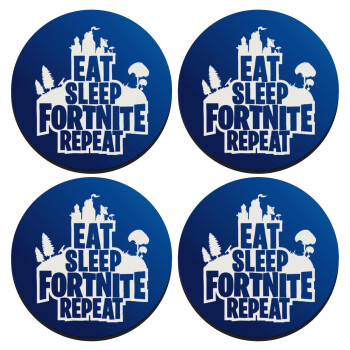 Eat Sleep Fortnite Repeat, SET of 4 round wooden coasters (9cm)